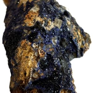 Raw azurite and malachite freeform mineral specimen with deep blue crystalline crust on natural matrix
